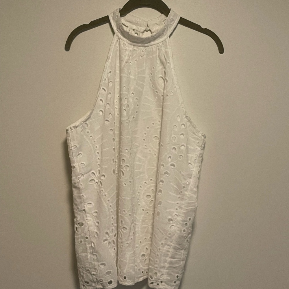 Elegant White Eyelet Halter Top